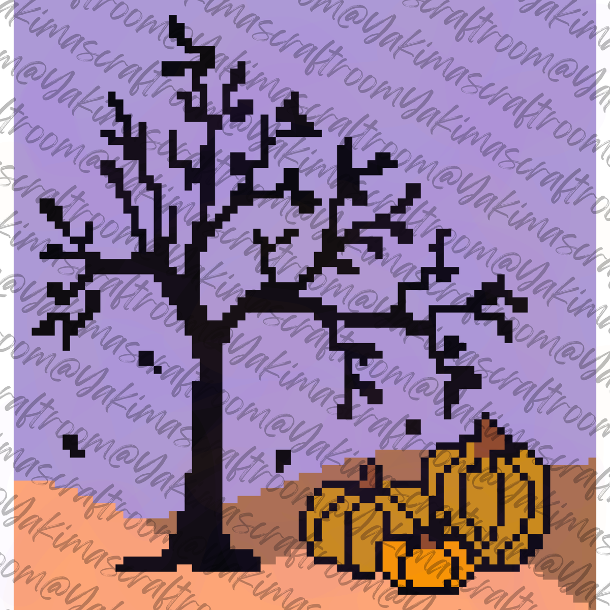 Fall Tree with Pumpkins Cross Stitch Kit
